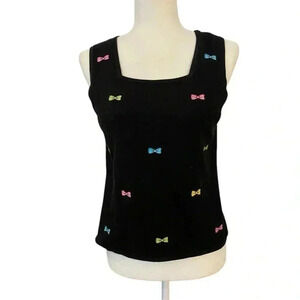 Etoile Womens Vintage Y2k Black Knit Embroidered Tank Top Size Medium Bows